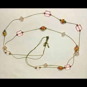 Pink Glass Bead Double Strand Necklace